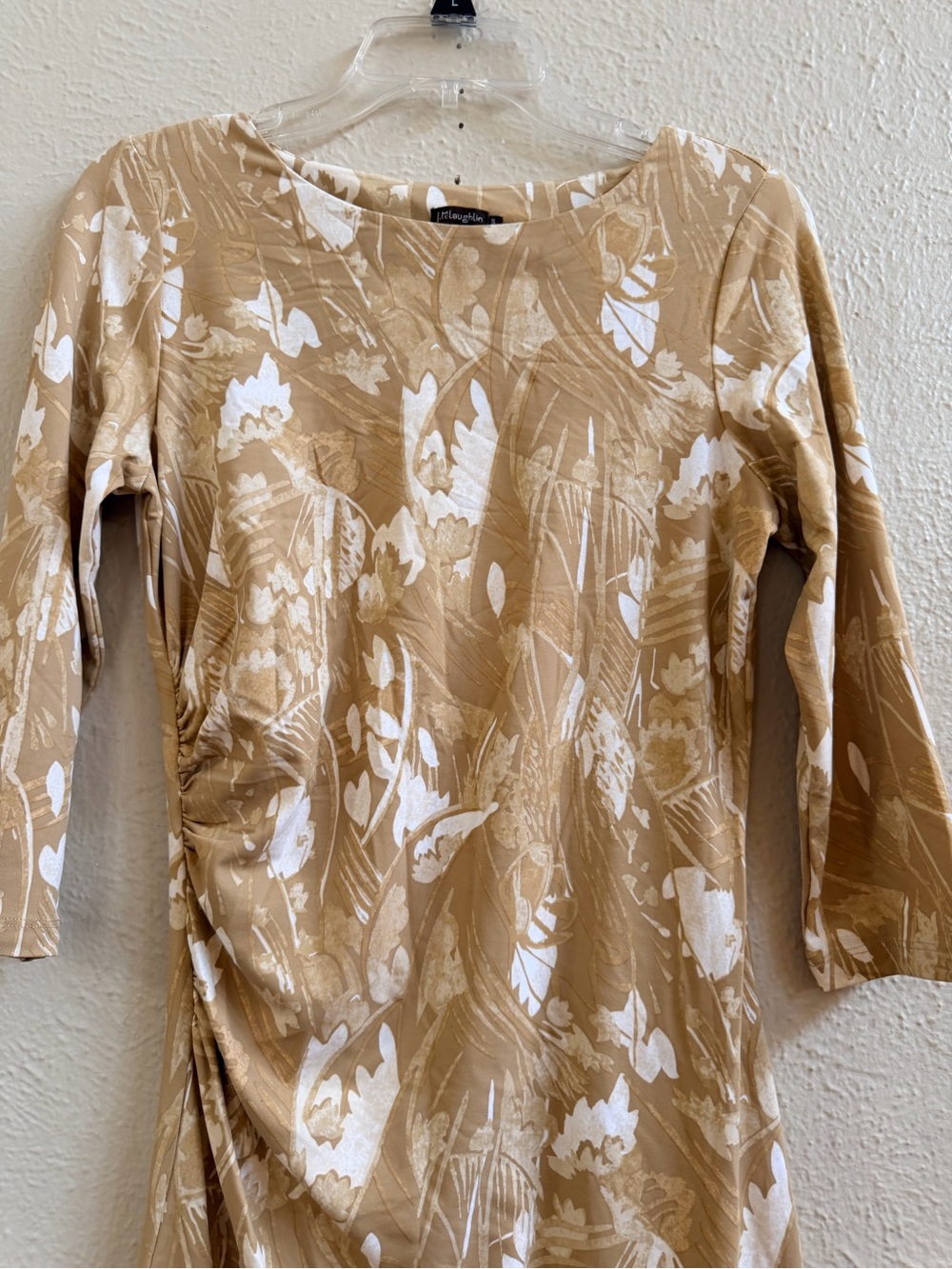 J McLaughlin tan leaf print shift knee length dress - Picture 6 of 9